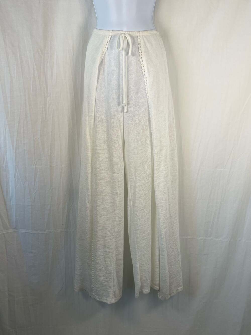 Yellow Brand Women's White Pom-Pom Trim Side Slit Beach Cover-Up Pants Sz M